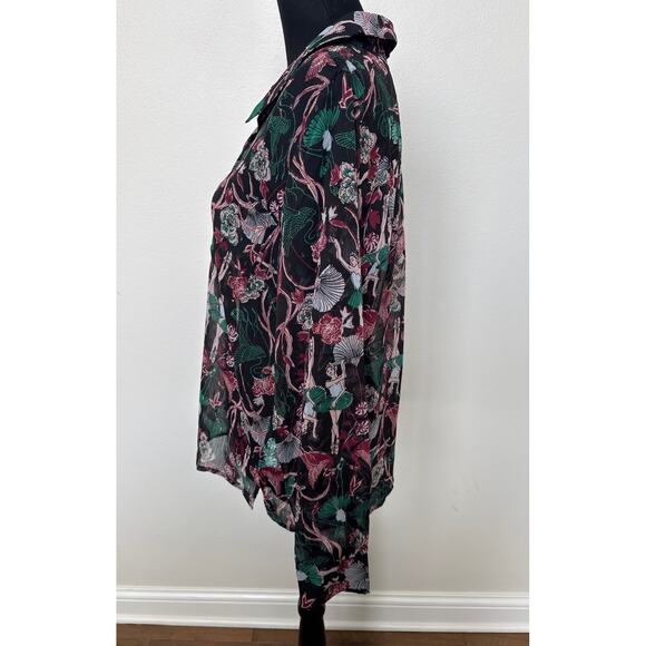 Modcloth Ballerina Floral Long Sleeve Button-Up Shirt Top Metallic Women M NWT - Picture 2 of 8